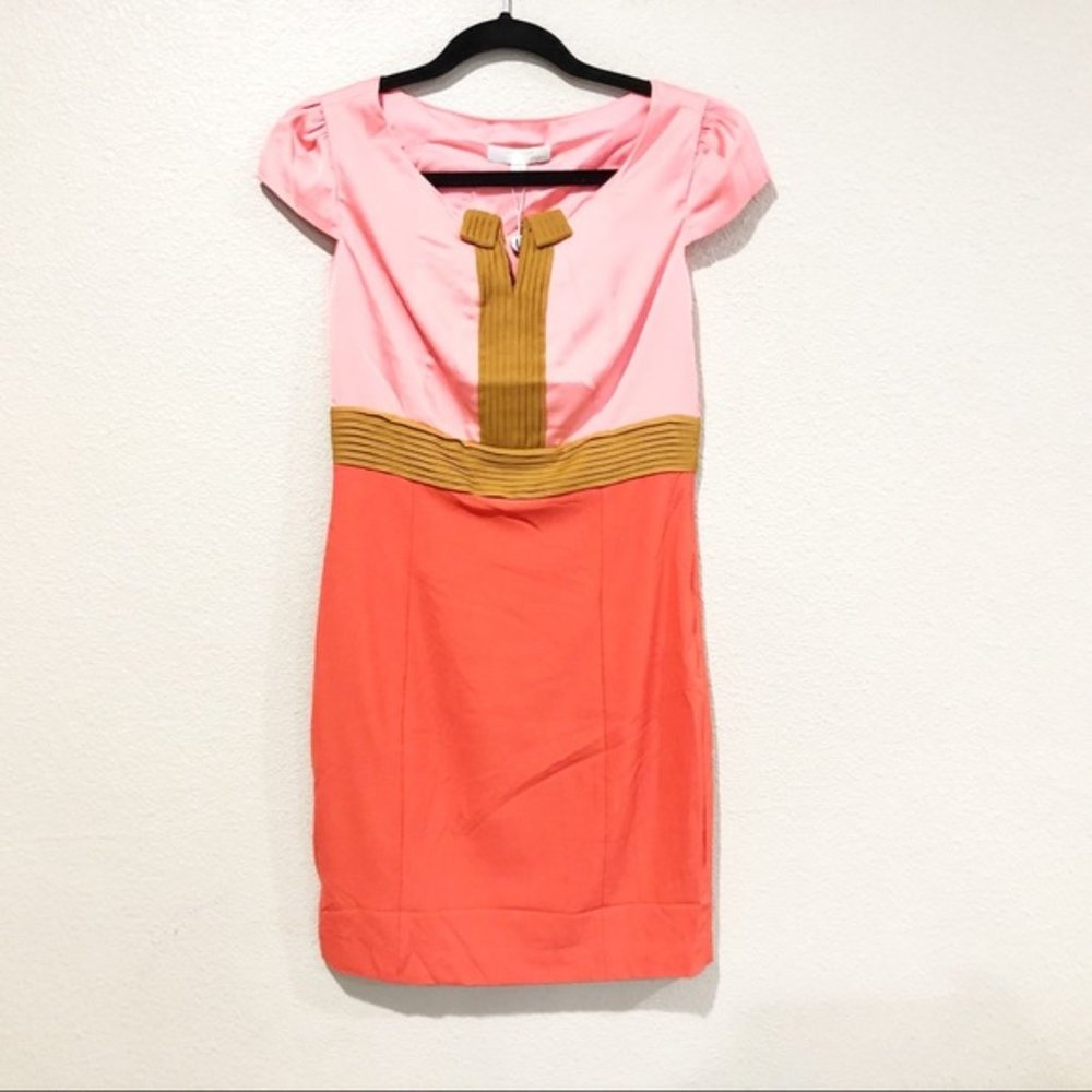 NWT - Vero Moda Pink/Coral Cap Sleeve Keyhole Sheath Dress